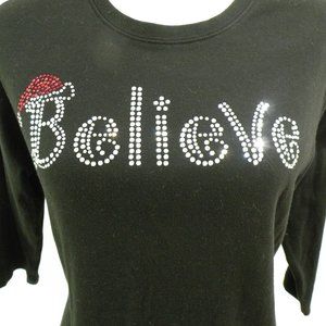 Christmas long sleeve shirt black with print "Believe"